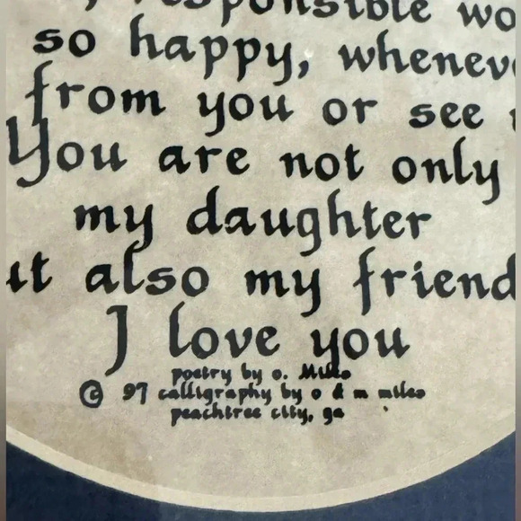 Vintage 1999 Calligraphy Mother to Daughter Poem Framed Artwork Cottagecore - Picture 3 of 9